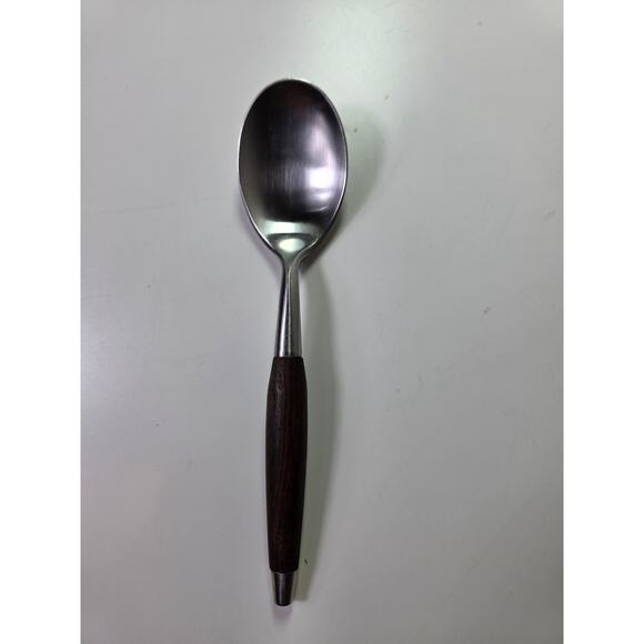 Vintage MCM Wood Handle Stainless Made in Japan 7" Large Table Spoons- Set of 5 - Picture 3 of 5